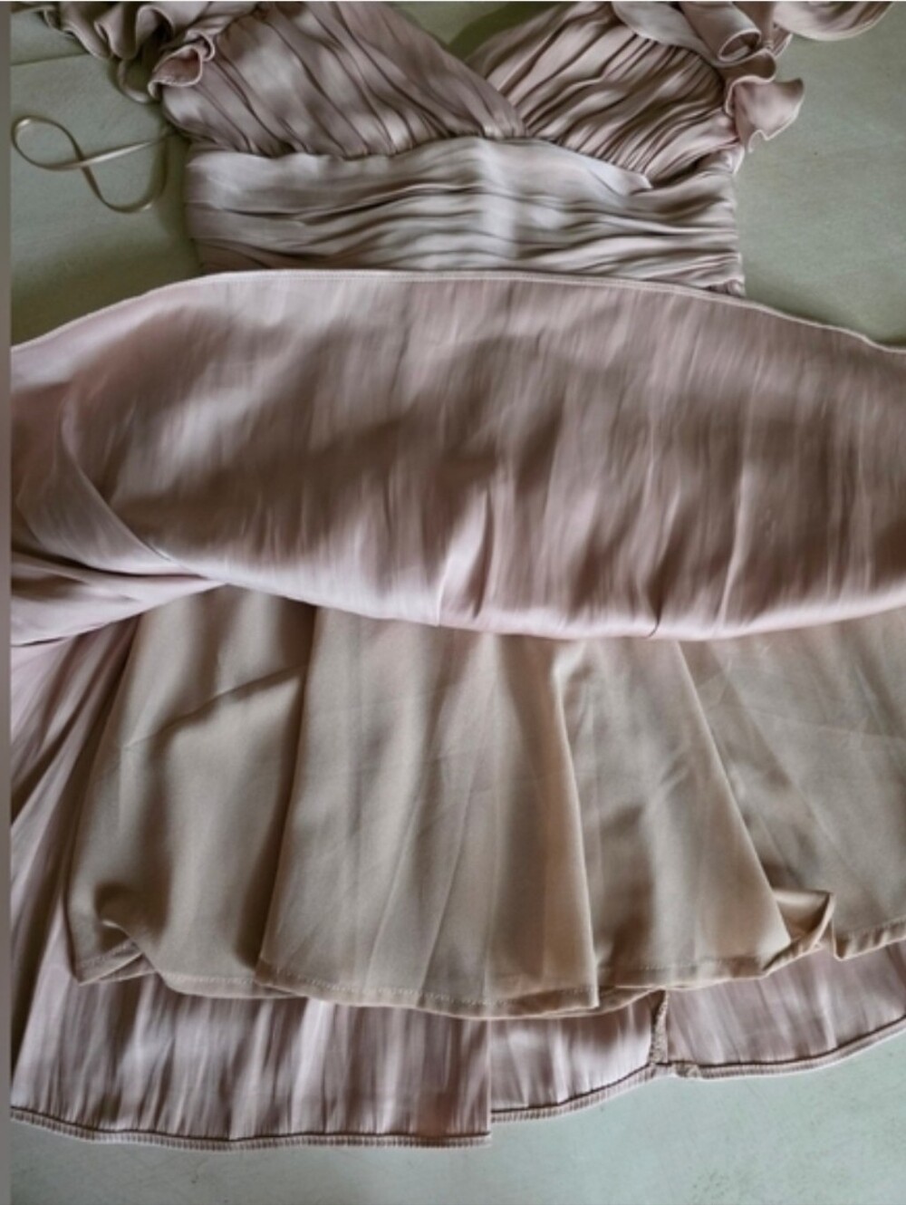 Blush Pink Pleated Ruffled Mini Dress Size S Coquette Romantic Party - Picture 7 of 8